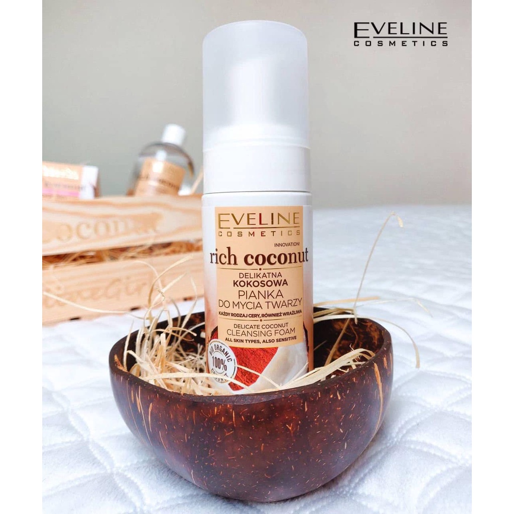 Gel rửa mặt tạo bọt Eveline Rich Coconut tinh dầu dừa 150ML