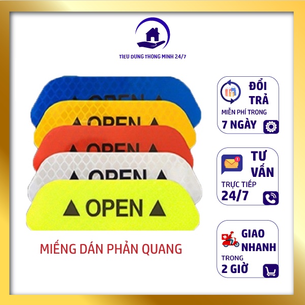 Combo 4 Miếng dán Decal Phản Quang Dán Cánh Cửa Ô Tô OPEN Cao Cấp AZONE