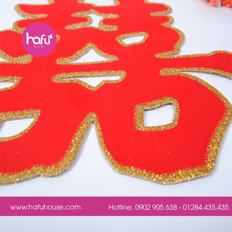 BỘ 2 CHỮ HỶ NHUNG VIỀN KIM TUYẾN GOLD - TẶNG KÈM 10 MIẾNG DÁN 2 MẶT HAFU HOUSE