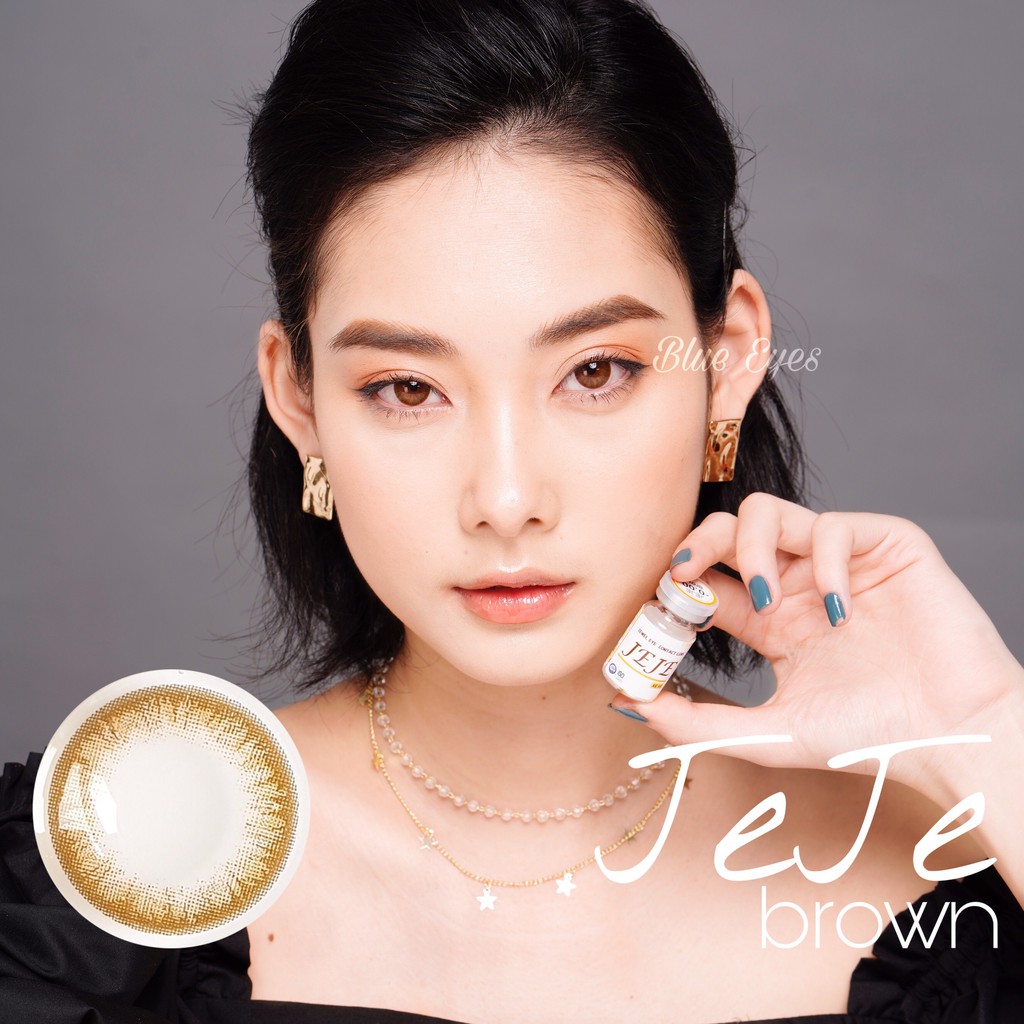 Kính áp tròng Blue Eyes - JEJE BROWN - Lens cận màu nâu vàng ánh kim - nhập khẩu chính hãng Hàn Quốc