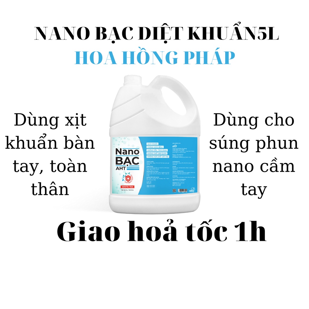  Dung dịch Nano bạc AHT diệt khuẩn (không cồn) can 5 lít hương hoa hồng Pháp tự nhiên