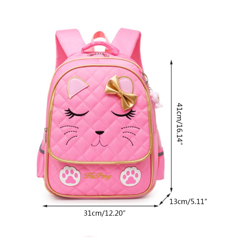 Ba Lô Nylon Đính Nơ Mặt Mèo Cỡ Lớn Cho Bé Gái Tiểu Học