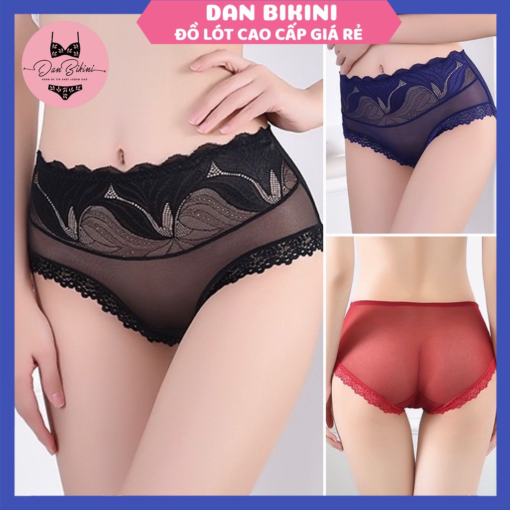 Quần Lót Nữ ren Sexy lưới phối cạp ren họa tiết lá sexy gợi cảm mỏng mát mã 518