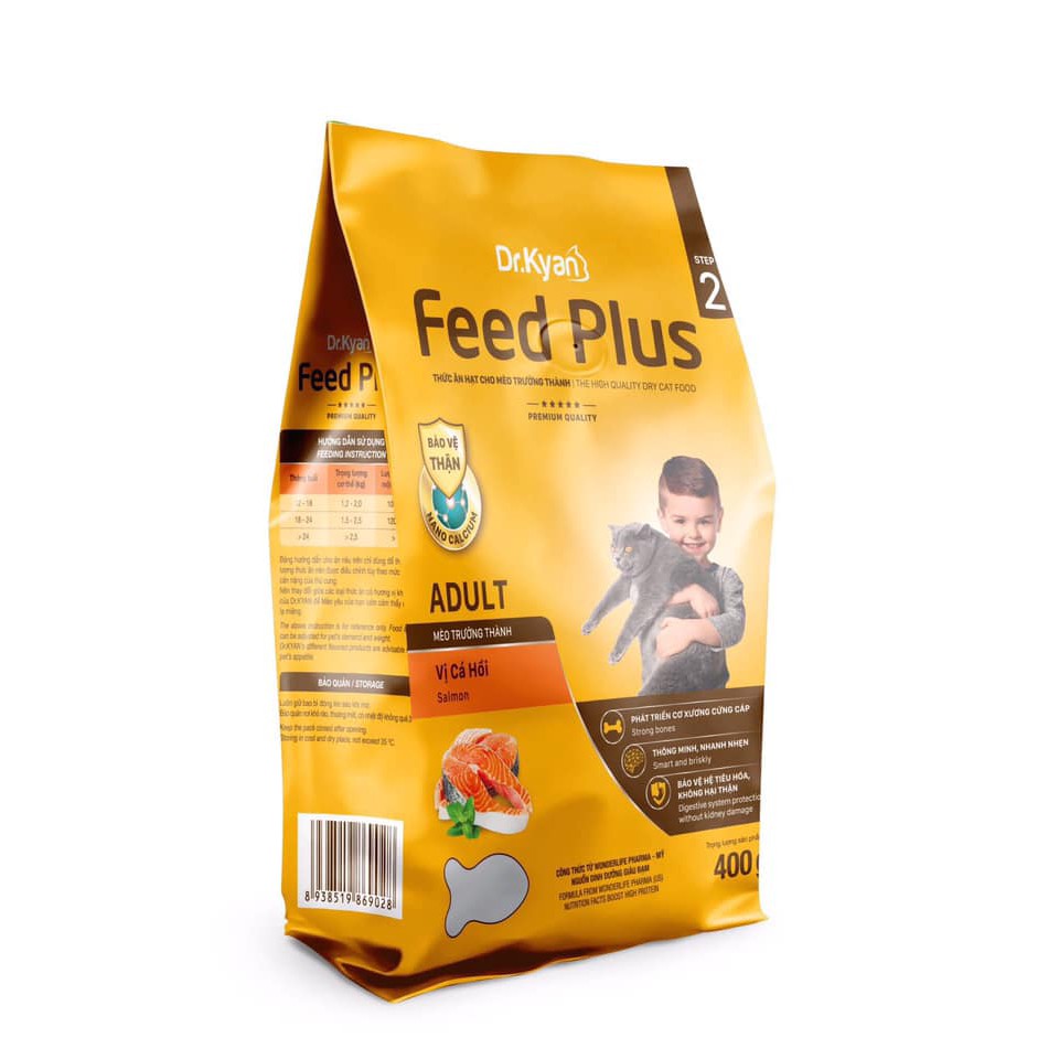 Thức Ăn Hạt Cho Mèo Lớn Feed Plus Dr.Kyan – Vị Cá Hồi Gói 400 g