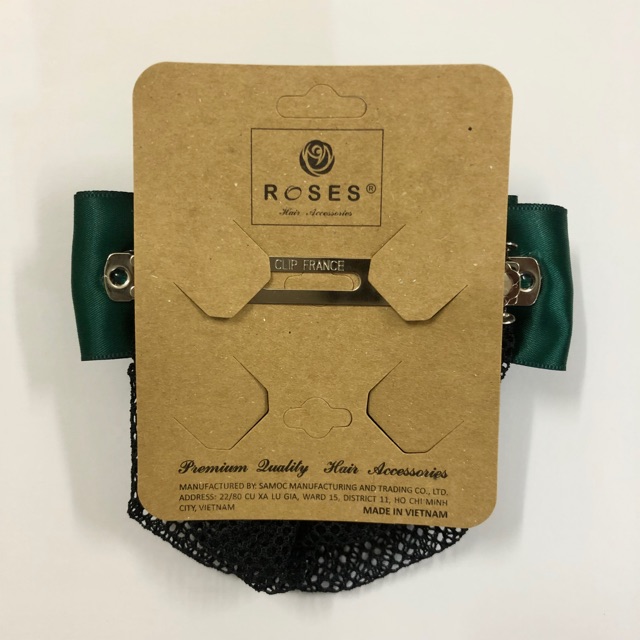 Kẹp nơ xanh lá đậm có lưới búi ROSES