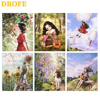 DROFE Bộ Tranh Vải canvas Tự Làm Trang Trí Nhà Cửa 40x50cm Hình Cô Gái