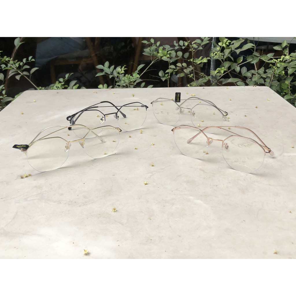 Kính tròn nửa khung retro kim loại chống ánh sáng màu xanh phẳng gương phẳng nam và nữ