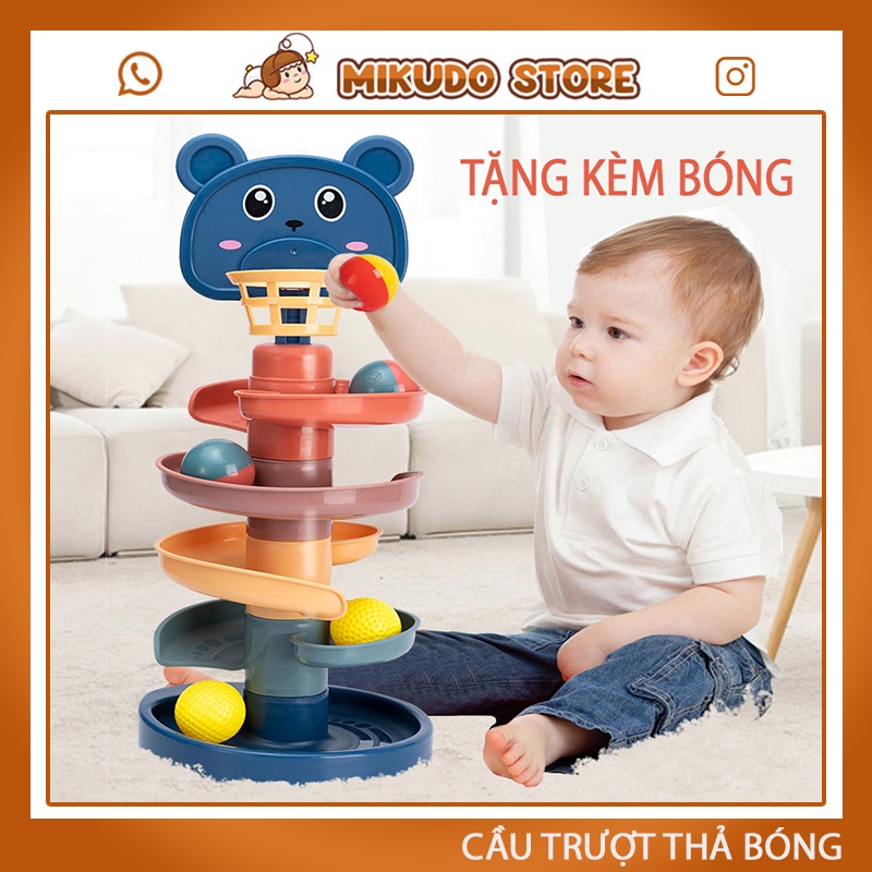 Đồ chơi trẻ em cầu trượt thả bóng xoay tròn cho bé trai bé gái phát triển tư duy trí tuệ MIKUDO STORE MD9
