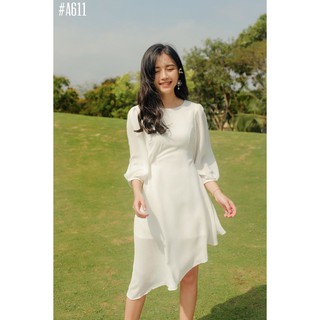 Đầm lụa lệch tà đính ngọc thanh lịch