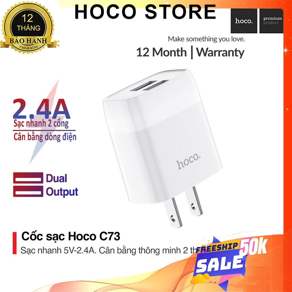 ⚡NowShip⚡CỐC SẠC/CỦ SẠC NHANH 2 CỔNG USB Hoco C73 C73A C89 Chính Hãng Cho Điện Thoại IP và thiết bị Android