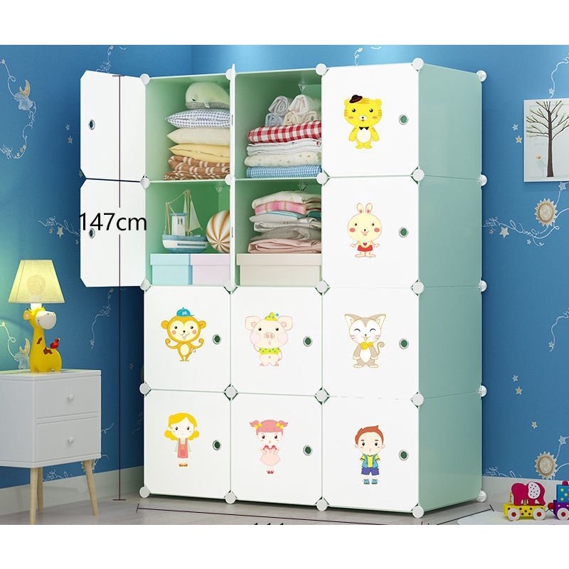 Tủ nhựa ghép 12 ô bền bỉ màu xanh Doremon V LUCKY HOUSE VLK57