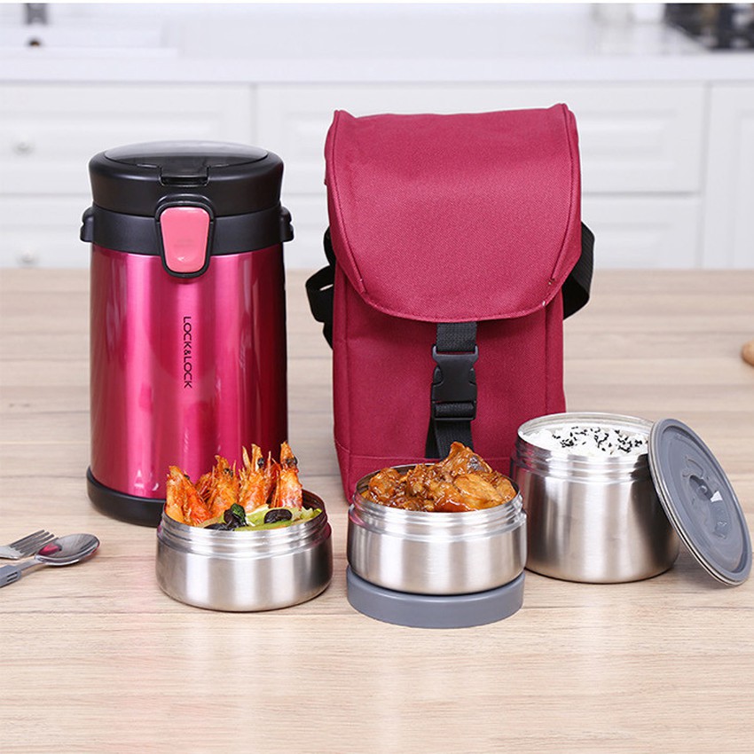 Bộ Hộp Cơm Giữ Nhiệt Easy Take Lunch Box Lock&Lock LHC8034 2000ml màu hồng tuyệt đẹp