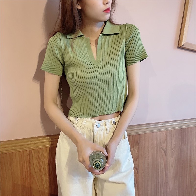 Áo thun dệt kim SUXI đơn giản phong cách cổ điển cho nữ