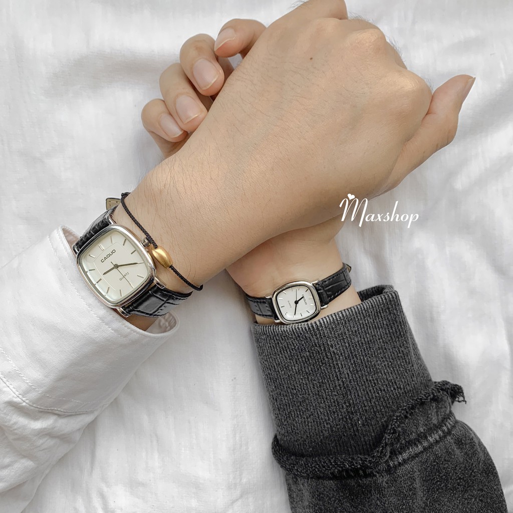 [ẢNH THẬT] Đồng hồ đôi nam nữ CAQUO Mặt vuông, dây vân da cá tính | BigBuy360 - bigbuy360.vn