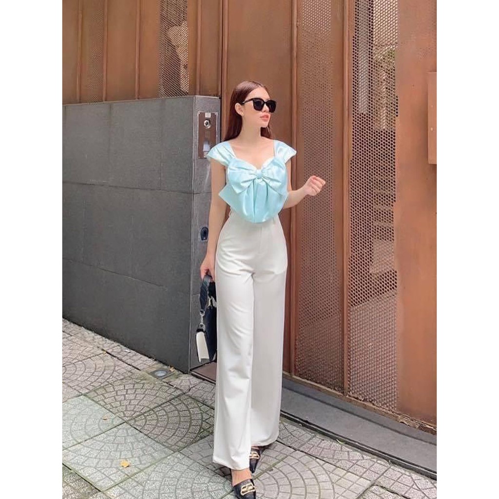 Áo croptop cổ vuông cột nơ ngực