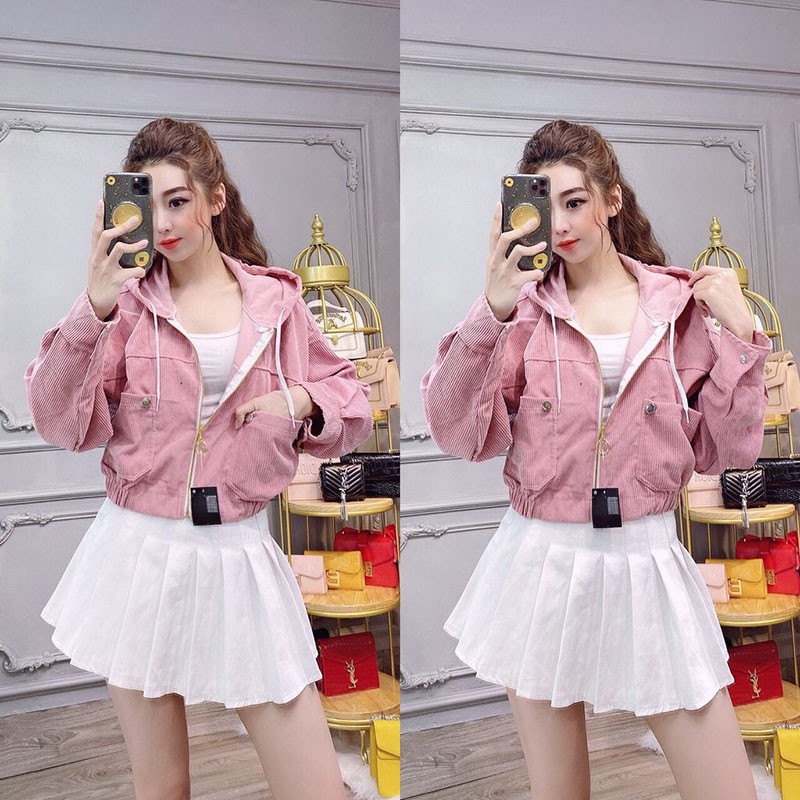 Áo Khoác Nữ Chất Nhung Gân Dáng Lửng Mẫu Mới 2020-Violet