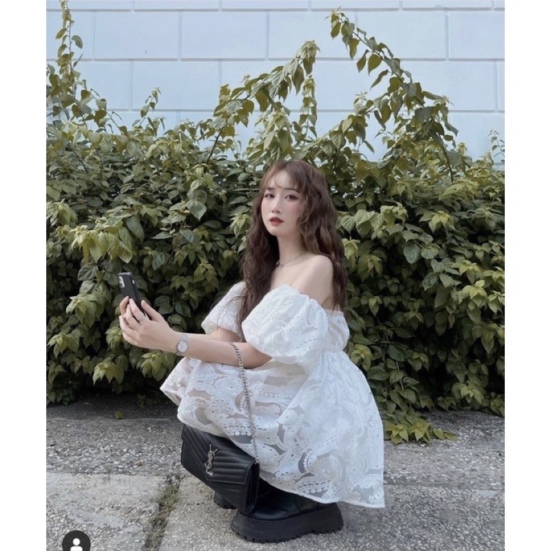 SET ÁO TRẮNG HOA REN TRỄ VAI DÁNG BABYDOLL KÈM QUẦN SHORT TACTA  SRHBQT