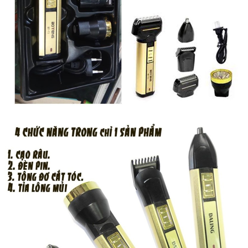Máy Cạo Râu, Cắt Tóc,Tỉa Lông Mũi, Làm Đèn Pin Đa Năng 4 trong 1 Boteng BT-T3, an toàn khi sử dụng