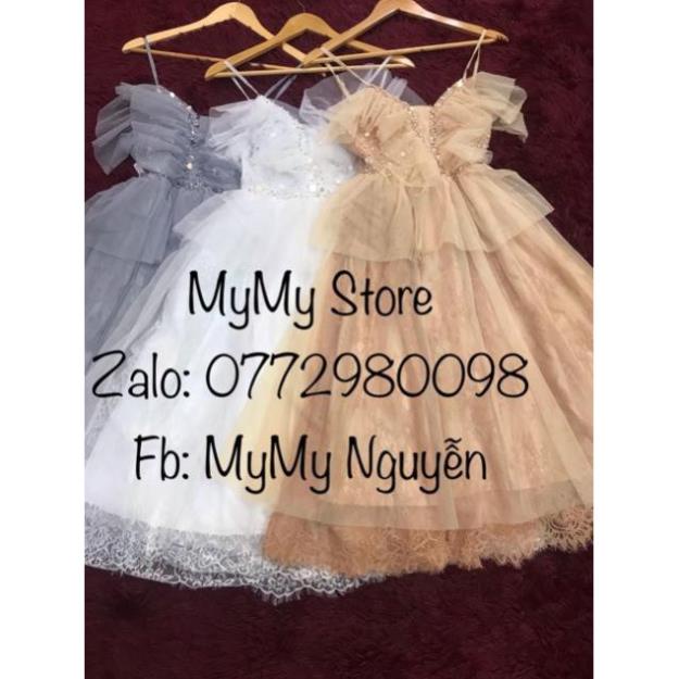 Đầm dự tiệc công chúa 2 dây kết kim sa tròn xinh yêu - size M/L  MS130V