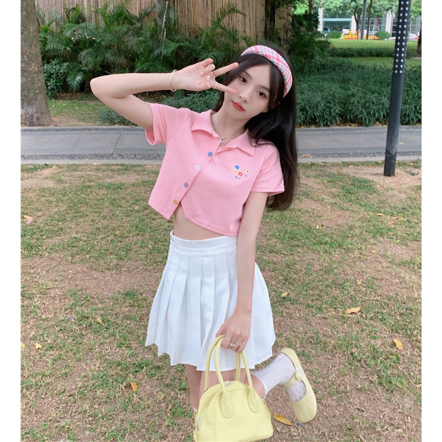 Áo polo Tay Ngắn Thêu Chữ Đơn Giản Dễ Thương