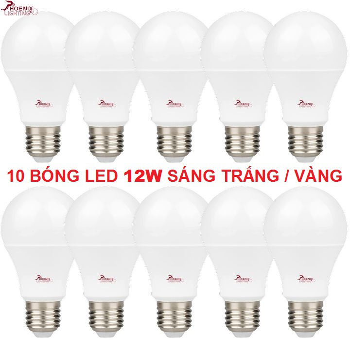 BÓNG LED BÚP TRÒN TRẮNG/VÀNG 12W - COMBO 10 BÓNG
