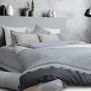 Mẫu bán lẻ Chăn Ga Gối Hanvico Blue Sky - DL180 (vải cotton cao cấp, hoạt tiết kẻ ô)