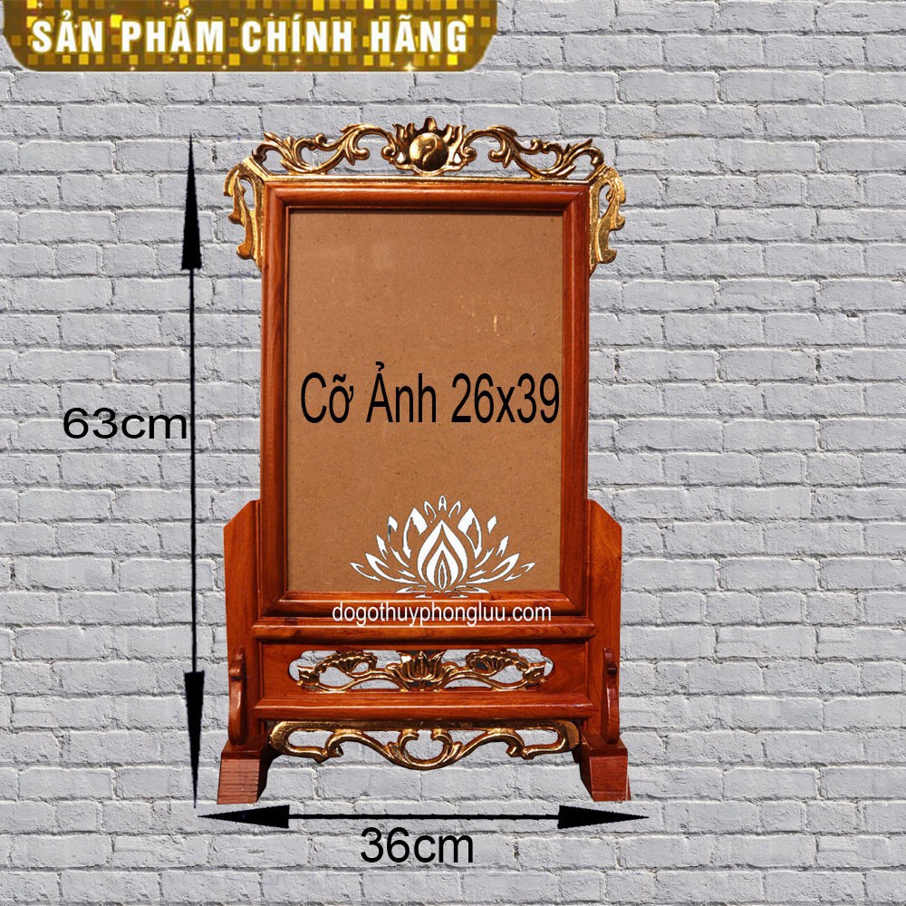 Khung hình thờ 26x39 đơn hoa lá tây rát vàng gỗ hương giá rẻ