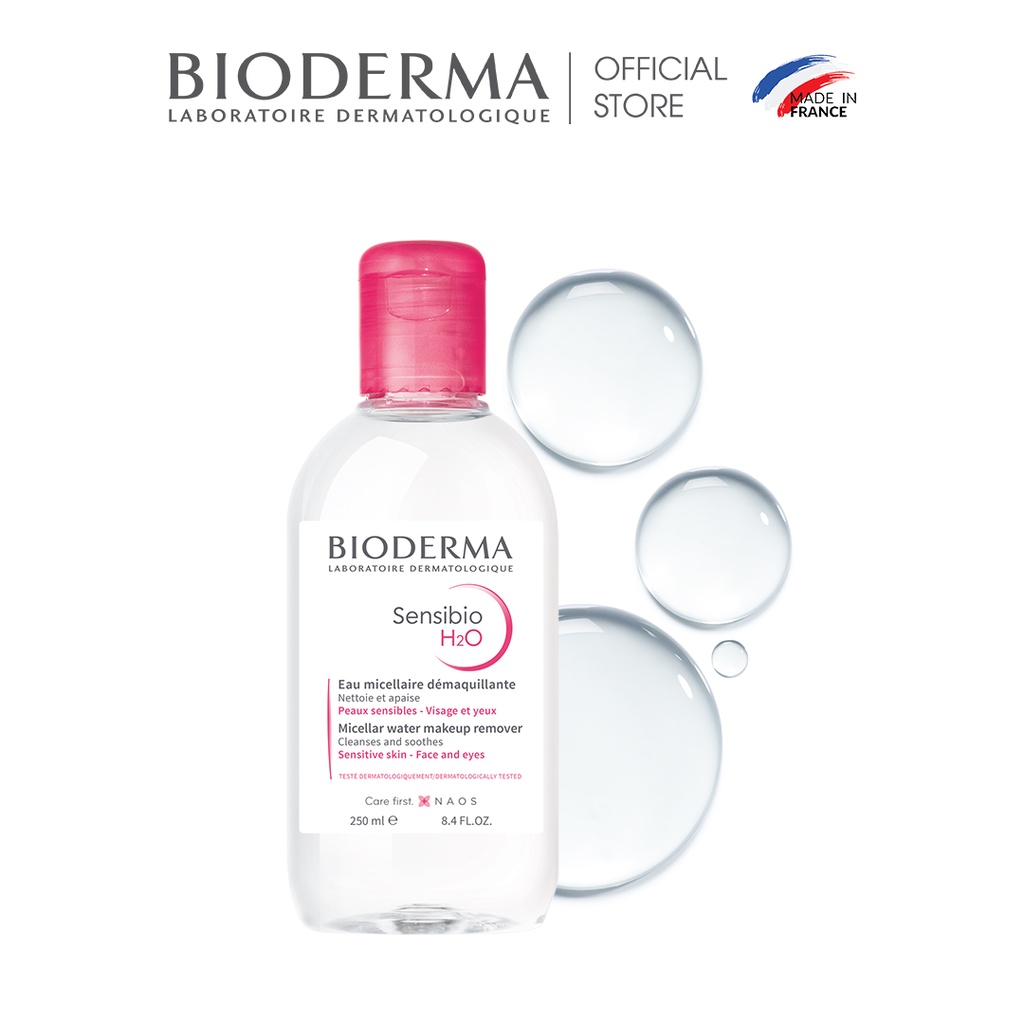 Bộ dung dịch làm sạch và tẩy trang cho da nhạy cảm Bioderma 250ml và kem dưỡng ẩm Bioderma 40ml (Tặng bông tẩy trang)
