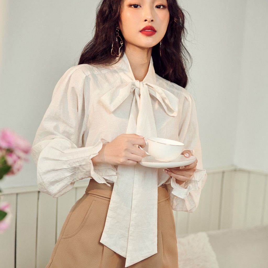Áo sm tay xếp buộc nơ , Peace House Clothing