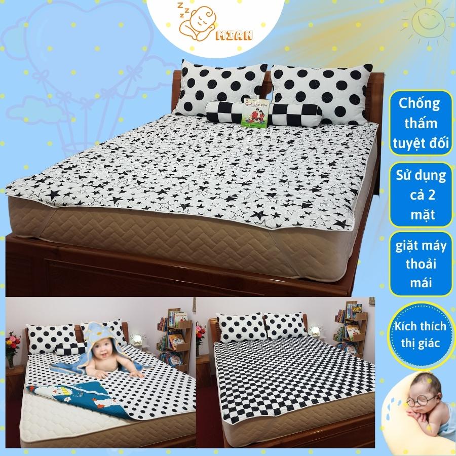 Tấm Bảo Vệ Nệm Chống Thấm Đen Trắng Kích Thích Thị Giác Cho Trẻ Sơ Sinh dùng được 2 mặt