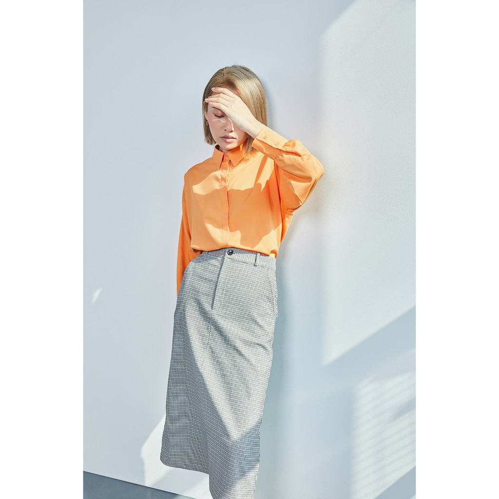 DOTTIE - Chân váy dài kẻ ô nữ nâu S0066