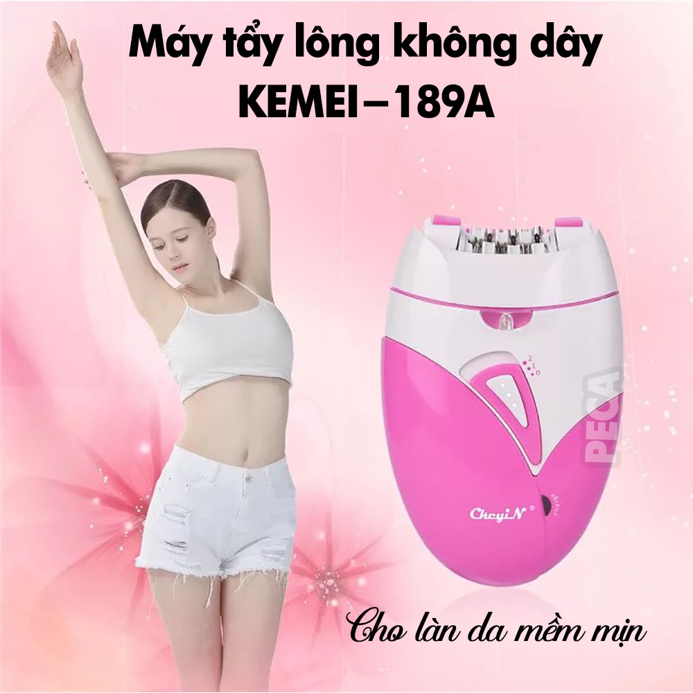 Máy tẩy lông Kemei KM-189A tẩy nhổ lông toàn thân, dùng pin sạc chuyên nghiệp - hàng chính hãng