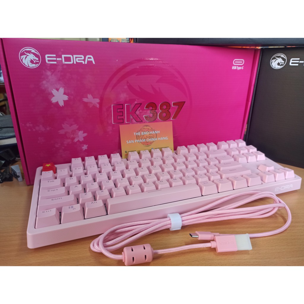 【Hàng sẵn sàng】 Bàn phím cơ E-Dra EK387 Dream Pink màu hồng cực chất, Huano Switch 2021, cable Type C tháo rời - Hàng ch