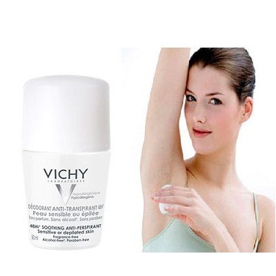 Lăn khử mùi Vichy 48H nắp trắng dành cho da nhạy cảm (50ml)