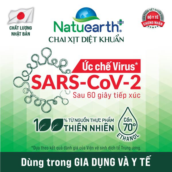 Combo 2 chai xịt diệt khuẩn Natuearth Plus 410 ml - Dùng trong gia dụng và y tế ( Ức chế Virus SARS-CoV-2 )