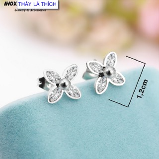 Bông tai nữ đẹp sang trọng kiểu hoa trà đính đá - Cam kết 1 đổi 1 nếu đen và gỉ sét