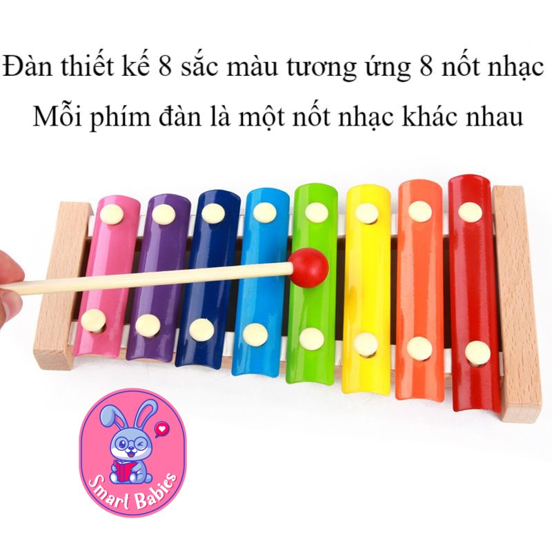 Đàn gỗ xylophone 8 thanh cho bé giúp kích thích bé phát triển cảm quan, cảm thụ âm nhạc