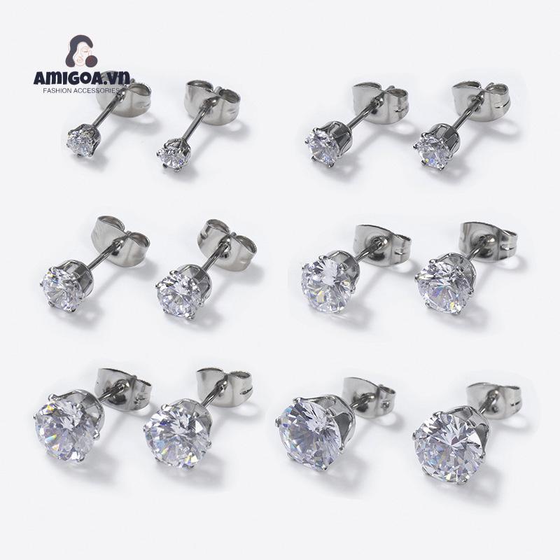✨✨Khuyên Tai Xỏ Lỗ Bằng Thép Titan Đính Đá Zircon Siêu Lấp Lánh