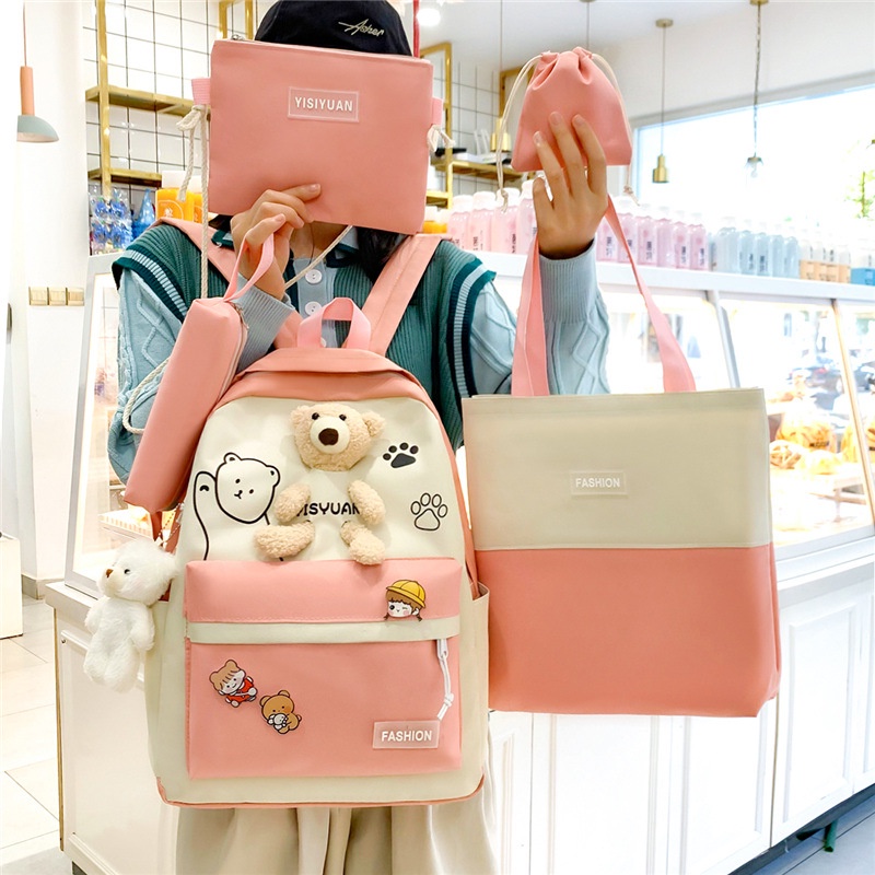 Set túi balo đeo vai IELGY hình gấu dễ thương phong cách Hàn Quốc cho nữ