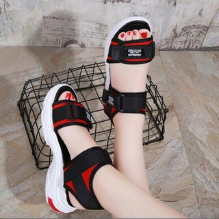 Sandal nữ bánh mì đen đỏ