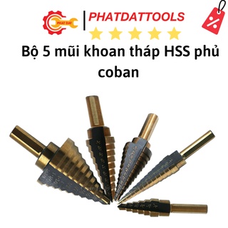 Bộ 5 mũi khoan tháp HSS phủ Coban - mũi khoan Inox phủ Coban