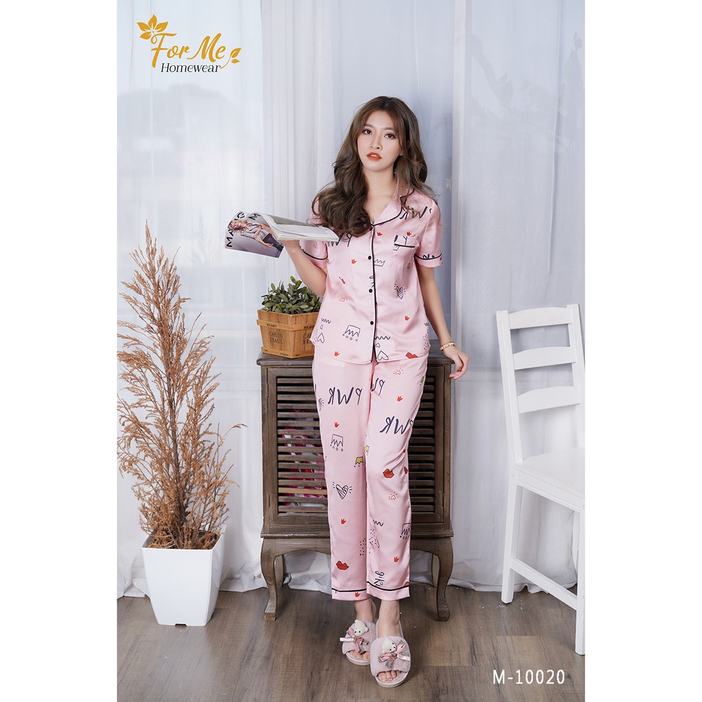 Bộ đồ ngủ, mặc nhà chất Lụa Giấy Luxury NGẮN TAY QUẦN DÀI BỘ MÔI 10 ,forme pijama