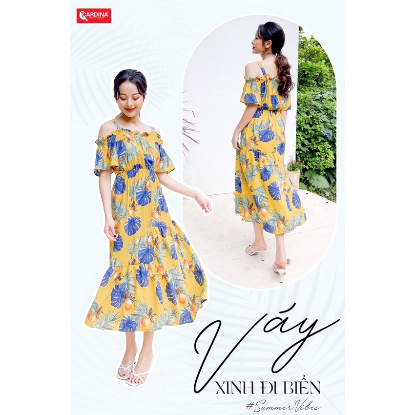 Đầm trễ vai hai dây Cardina dáng suông đũi bamboo mềm mại thân thiện với làn da Váy trễ vai nhẹ nhàng duyên dáng