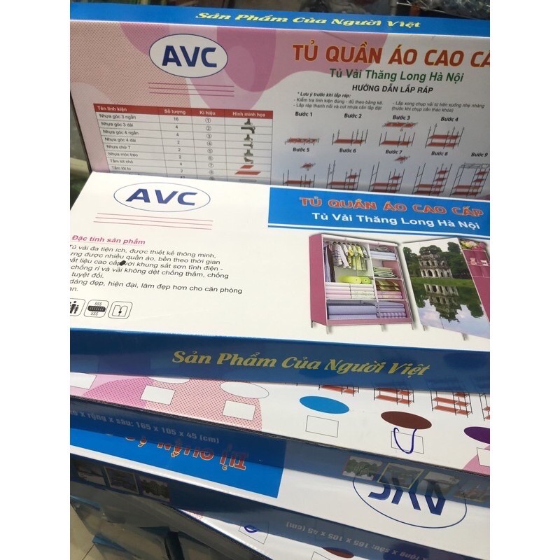 Tủ vải đựng quần áo 2  buồng 6 ngăn (họa tiết giao ngẫu nhiên)