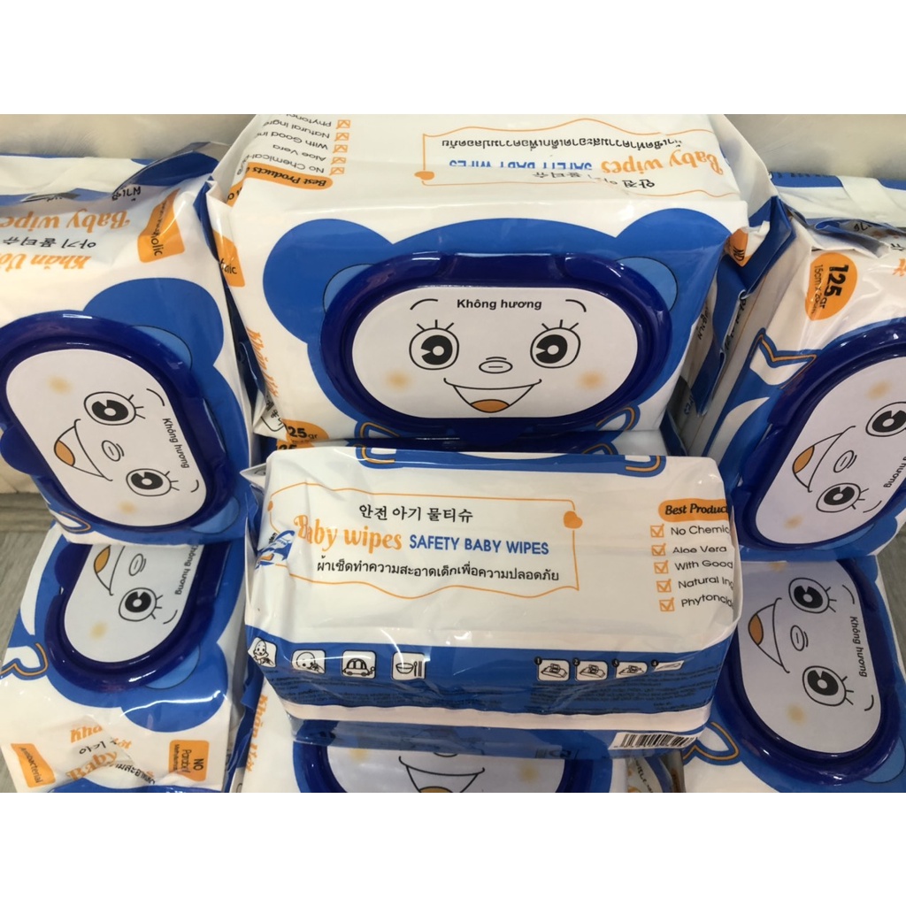 Combo 4 Khăn Ướt Cao Cấp Baby wipes Không Mùi 125 tờ