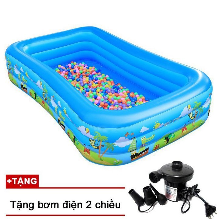 Phao bơi gia đình 2m6 có đáy chống trượt tặng kèm bơm điện