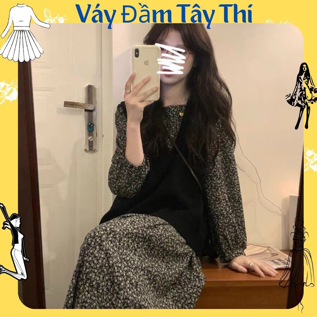 Set đồ nữ, set đầm babydoll hoa nhí kèm gile cổ V mặc siêu xinh mặc đi chơi đi dạo hay đi du lịch thoải mái Tây Thi Shop
