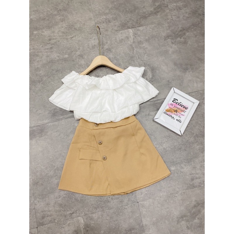 [Siêu Hot] Set Trễ Vai Áo Trắng Mix Chân Váy Kaki Có Ảnh Thật Kèm Video | BigBuy360 - bigbuy360.vn