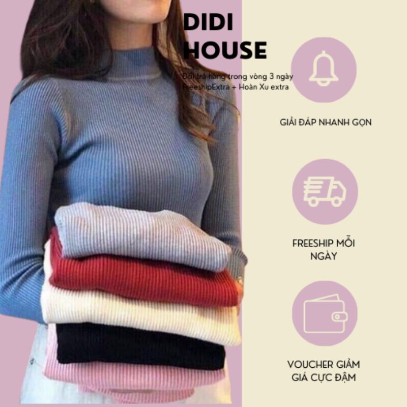 Áo len tăm cổ 3 phân BASIC dáng ôm ulzzang tay bo nhiều màu nữ HOT