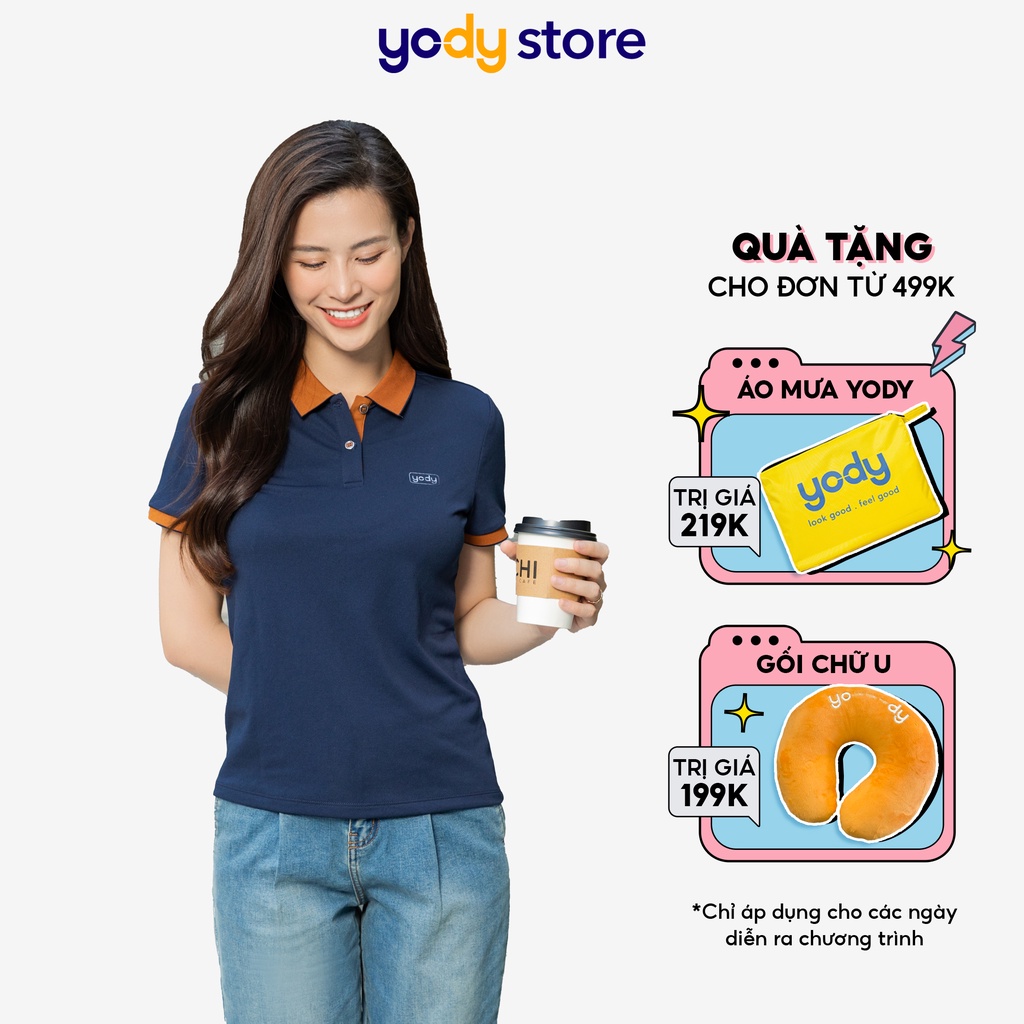 Áo polo YODY nữ cafe phối nẹp kiểu dáng đơn giản trẻ trung chất liệu cao cấp APN3700